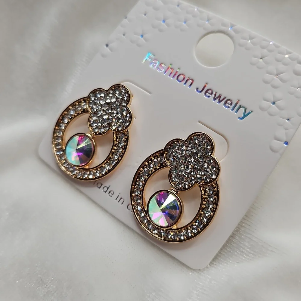 Women's AB Rhinestone Crystals Dangle Pierced Earrings Fashion Jewelry Prom